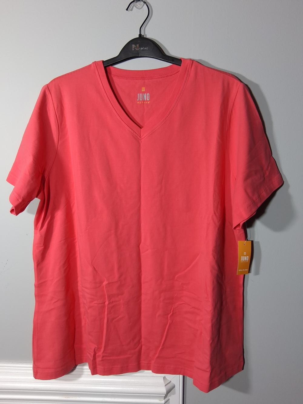Juno Active Coral V-Neck Short Sleeve Tee - 2X